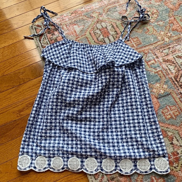 Sold 🌟Jcrew 4th of July top gingham blue plaid top eyelit XXS NWT - Picture 3 of 6